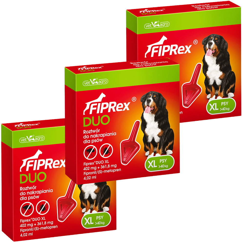 Fiprex DUO XL KROPLE na Pchły i Kleszcze dla Psa powyżej 40kg Ochrona na 90 dni